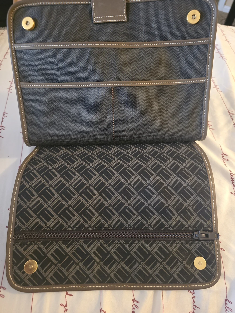 Dunhill Black Canvas Clutch with Brown Leather Trim and Gold Accent-EUC!